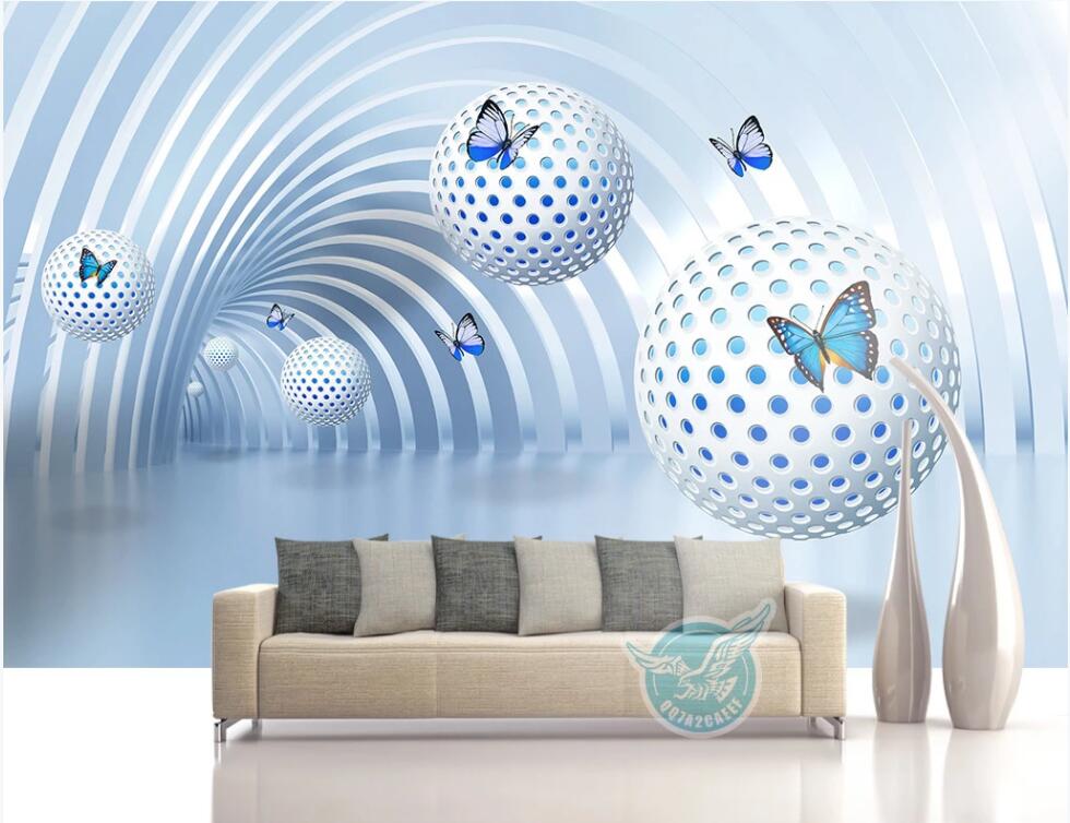 

3d room wallpaper on a wall custom photo mural Ball Butterfly Architectural Space Corridor home decor living room wallpaper for walls 3 d, Non-woven