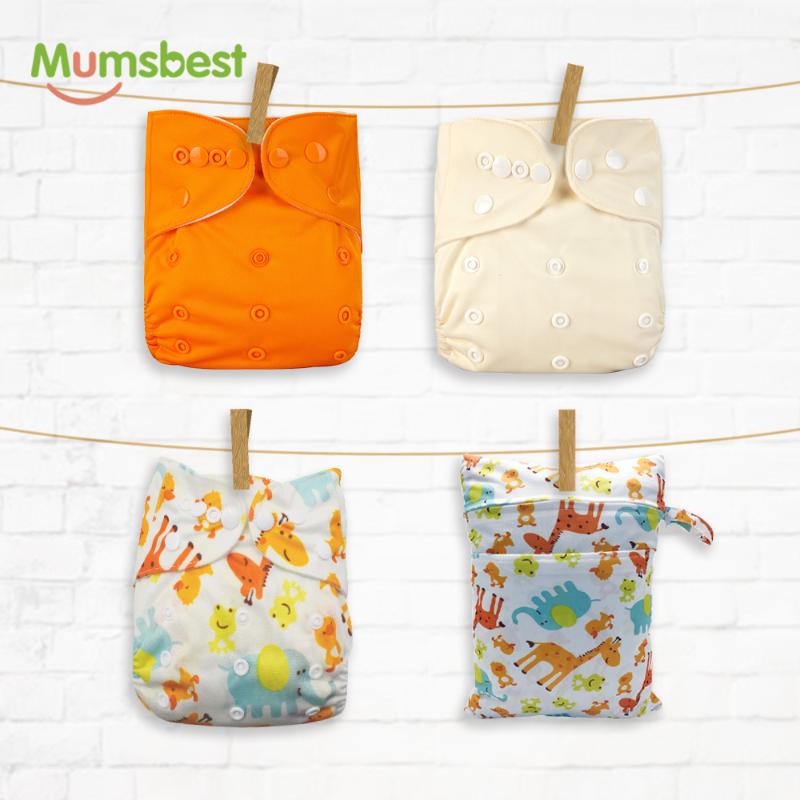 

Mumsbest 4PCS/PACK Reusable Cloth Diapers With 30*40 Wet Bag Washable Waterproof Available 3-15kg Eco-Friendly Nappy Cover, 212