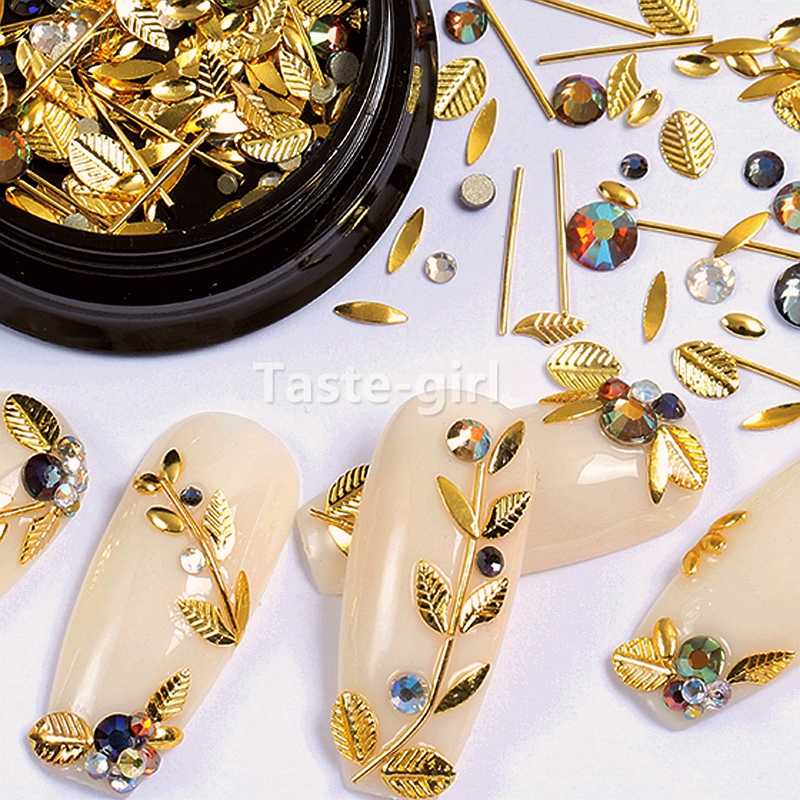 

1 Jar gold silver bar metal 3d nail art decorations caviar beads rhinestones bullion strass nails accessories manicure tool