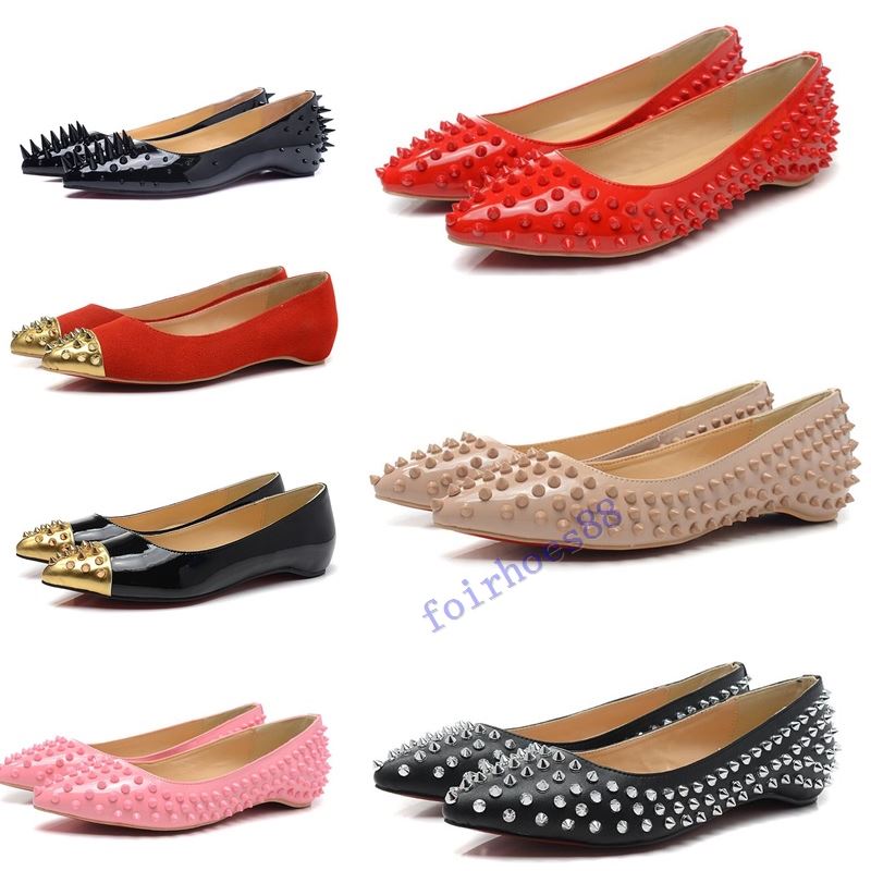 

19Hot Sales Glitter Red Bottom Spiked Flat shoes Women Red Sole Shoes Sequins heels Party Wedding Shoes Pointed Toe Pumps 35-42, Black