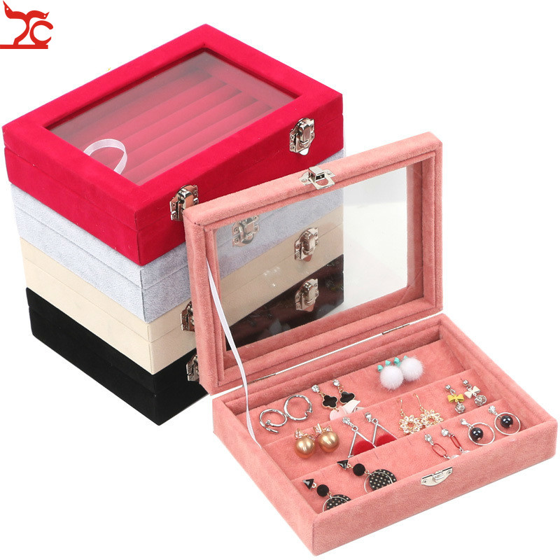

Ring Container Earring Necklace Organizer Jewellry Display Box Earring Rack Jewelry Tray with Window Top