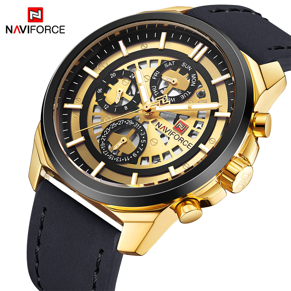 

NAVIFORCE Luxury Brand Men Quartz Wrist watches Men's Quartz 24 hour Date Clock Male Sports Waterproof Watch Relogio Masculino, Slivery;brown