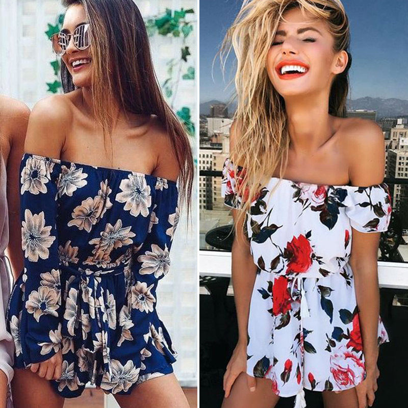 

Bodycon Party Jumpsuit Romper Trousers Floral Off Shoulder Size New Women Ladies Clubwear Playsuit, White