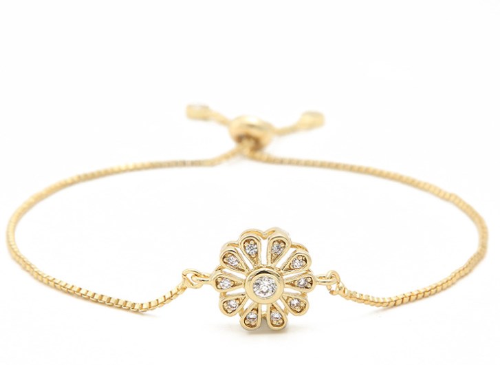 

gold silver Chain micro pave cz Zircon Cubic Zirconia bracelet rope adjusted Macrame Flower Bangle tj4532 Fashion Women