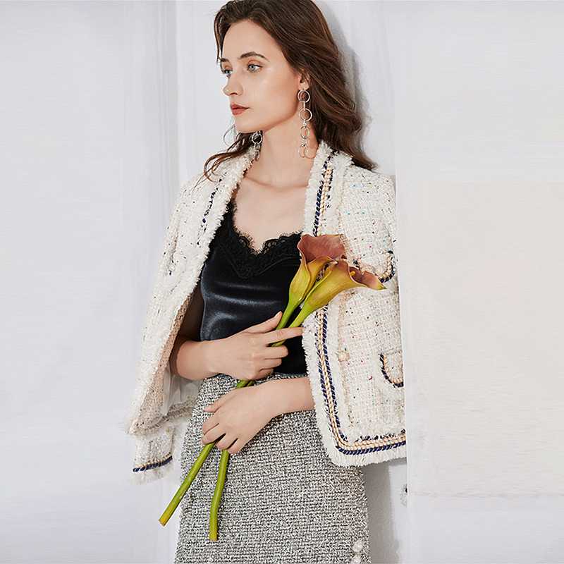 

Runway Tweed Coat Women Autumn Jaket Wool blend V Neck Breathable Fabrics Short Coat Spring Autumn Basic Jackets New Fashion, As picture