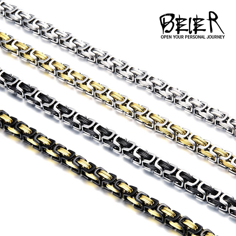 

Chains Beier Stainless Steel Men Punk Rock Jewelry High Quality Pulseira Masculina Byzantine Chain Link Necklace For Women