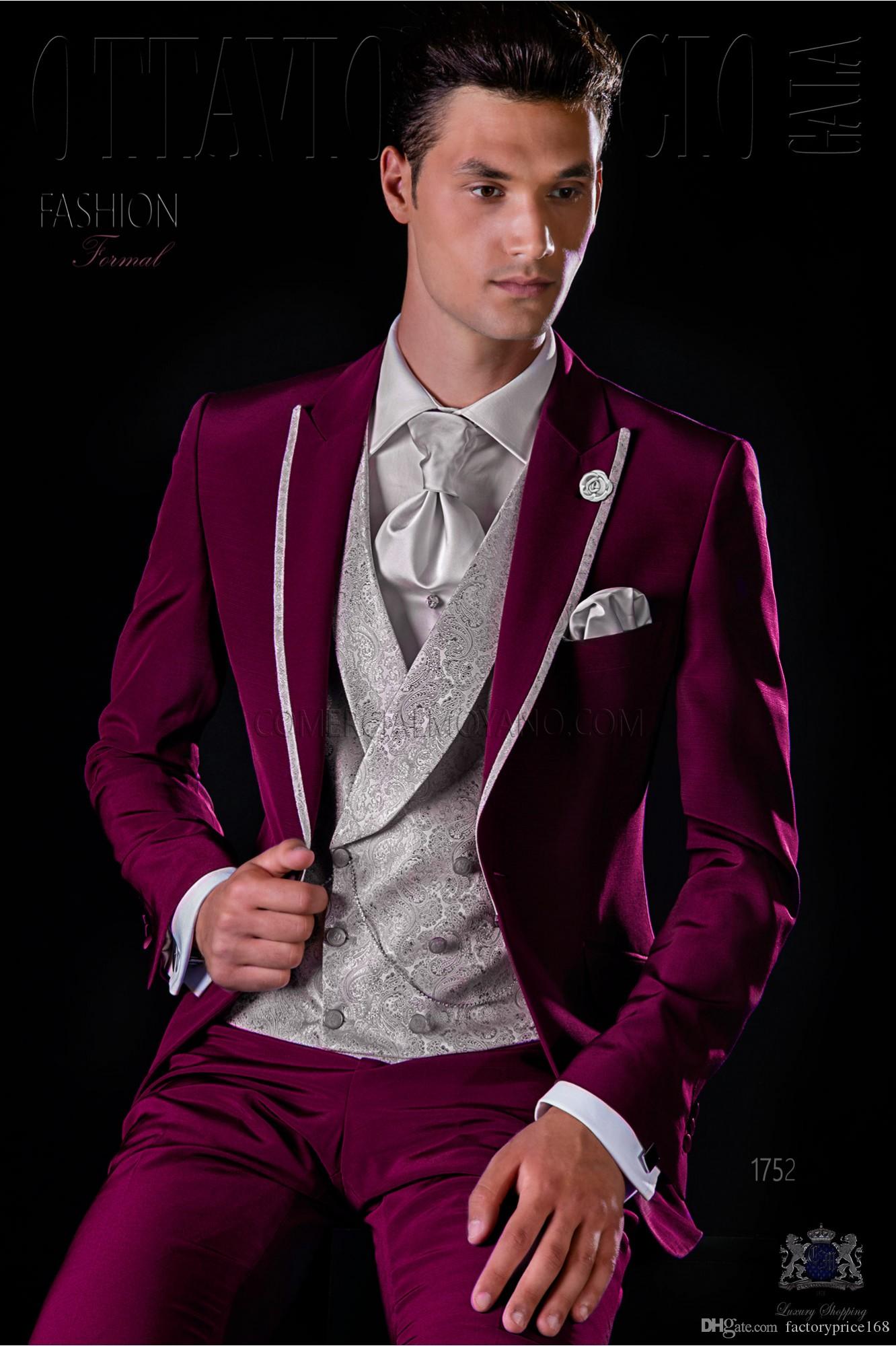 

Fashionable One Button Groomsmen Peak Lapel Groom Tuxedos Men Suits Wedding/Prom/Dinner Best Man Blazer(Jacket+Pants+Tie+Vest) 562, Same as image