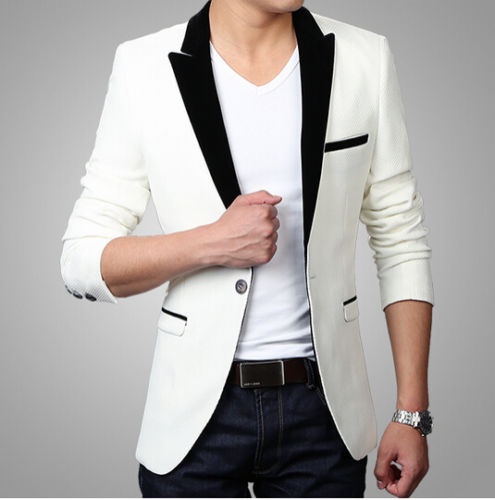 

2018 Stylish Men's Casual Slim Fit One Button Suit Blazer Coat Jacket White, As pic