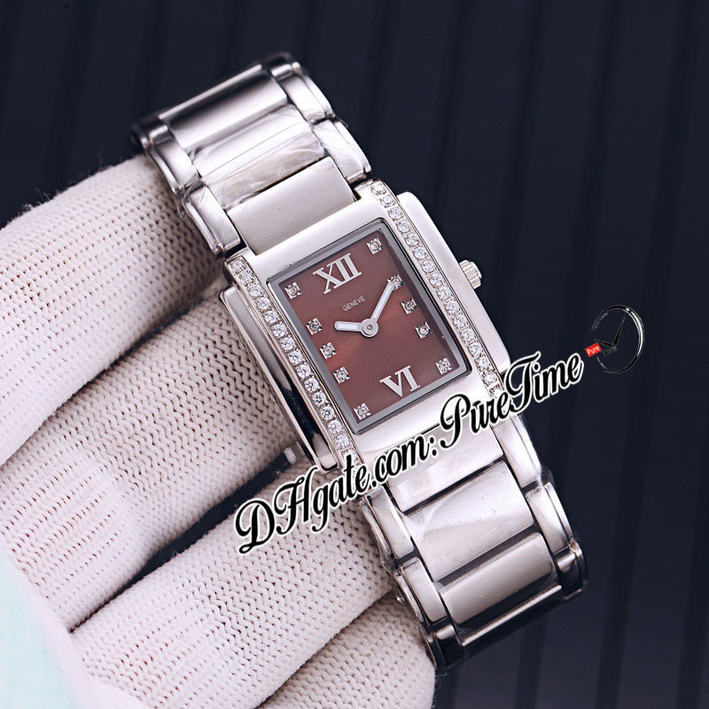 

Silver Twenty Black Markers 4910 Swiss Quartz Womens Watch New E142d4 Bezel Bracelet Puretime Diamond Steel Stainless Dial 4 Four Diamo Etlm, Slivery;brown