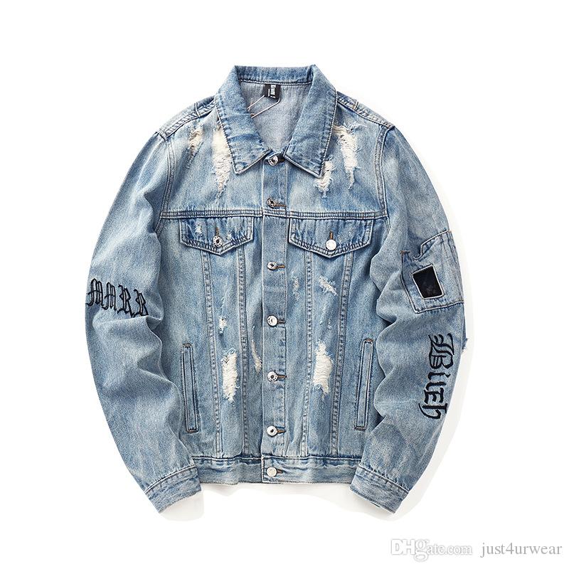 

Mens Fashion Loose Jacket Designer Denim Coats Letter Printed High Street Wear Male Autumn Blue
