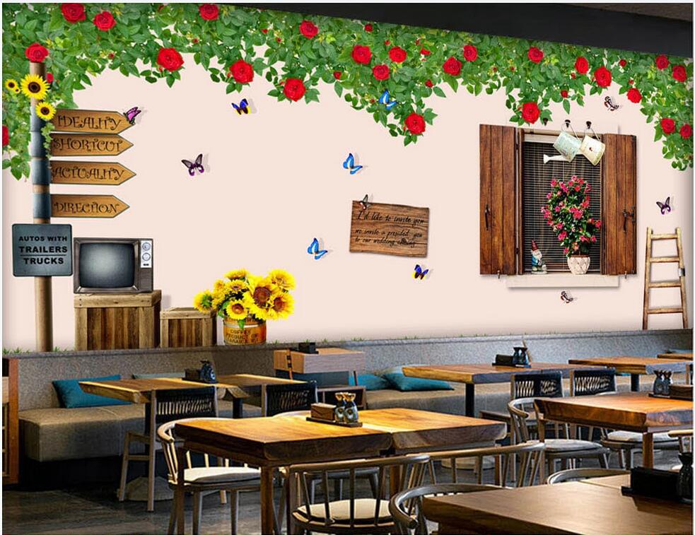 

3D wall covering custom mural wallpaper European and American fashion window flower vine bar coffee shop background home decor wall papers, Black