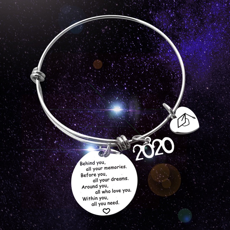 

1PC Snap Jewelry 2020 Graduation Bracelet Expandable Wire Bangle Snap Button Bracelet For College Graduation Gift