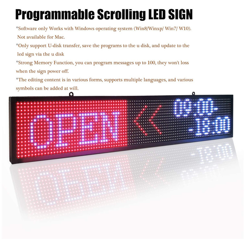 P10 RGB Led Moving message display 39x8 in Digital LED Board Full Color Electronic Scrolling Led Sign Programmable By USBDisplay Board for Busine-image-391620603