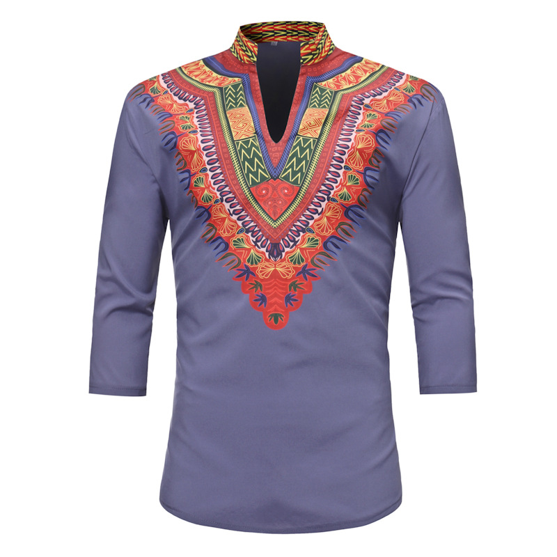 

Fashion V Neck Long Sleeve Shirt Men 2018 African Dashiki Shirt Mens Ethnic Printed Hip Hop Shirts Chemise Homme African Clothes