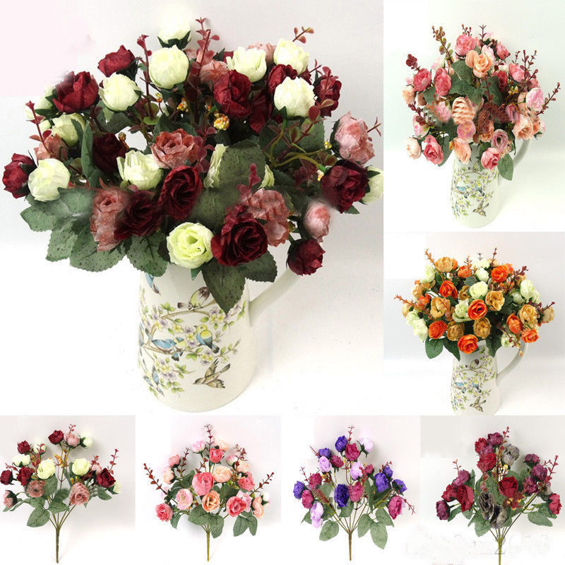 2 Bouquet 42 Head Artifical Rose Silk Flower Bouquet Home Wedding Decor New-image-510097489
