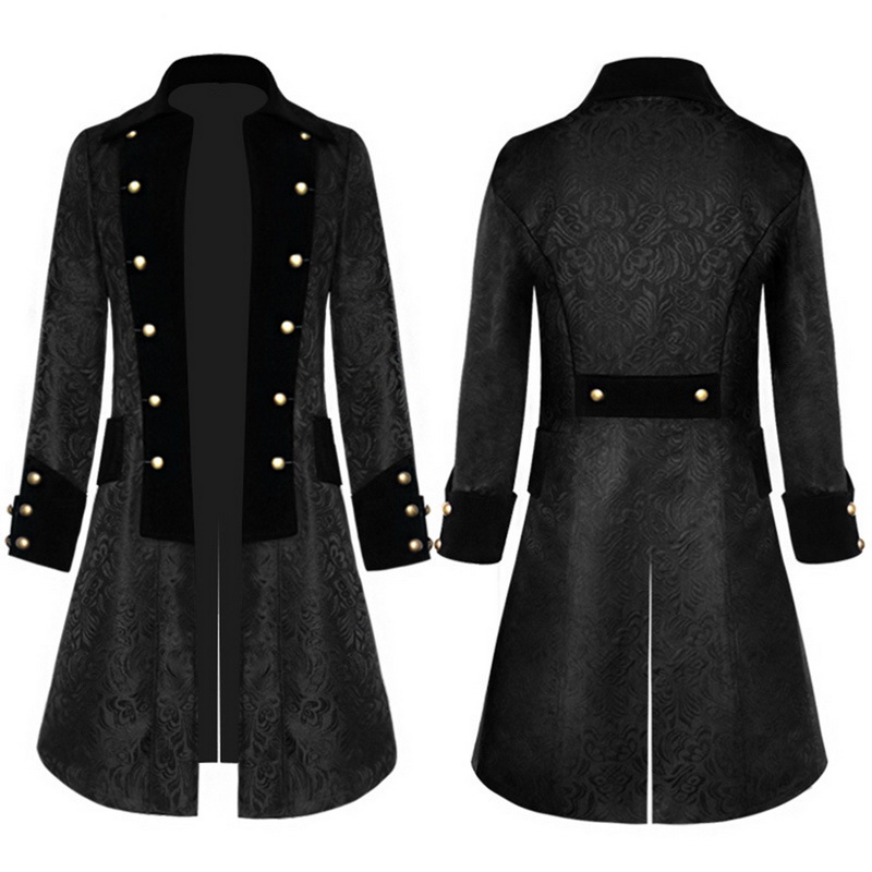 

2019 Mens Retro Standing Collar Single-Breasted Middle Ages Overcoat Trench Coat Solid Color Long Trench Jacket Casual Overcoat, Black