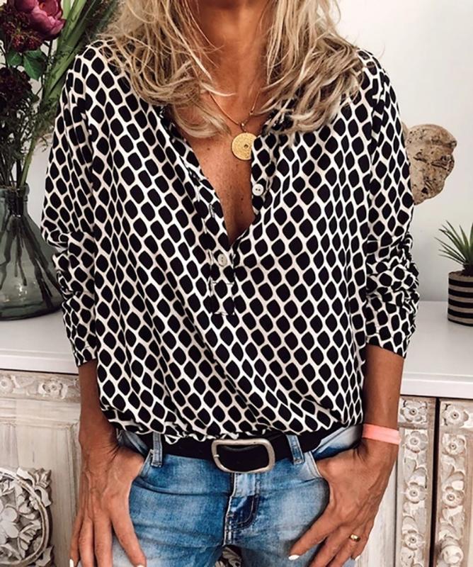 

Explosion Models 2020 Women' Fashion Printing Check Long Sleeve Button Blouse Wild Temperament Trend Streetwear Dm-002, Khaki