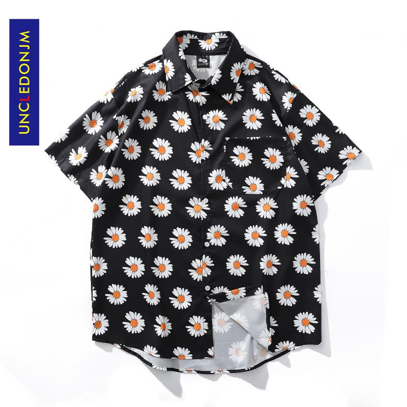 

UNCLEDONJM Flower Fashion Short Sleeve Shirt Men 2020 Summer Hawaii Hip Hop Streetwear Male Short Sleeve Shirt 2077, Blue