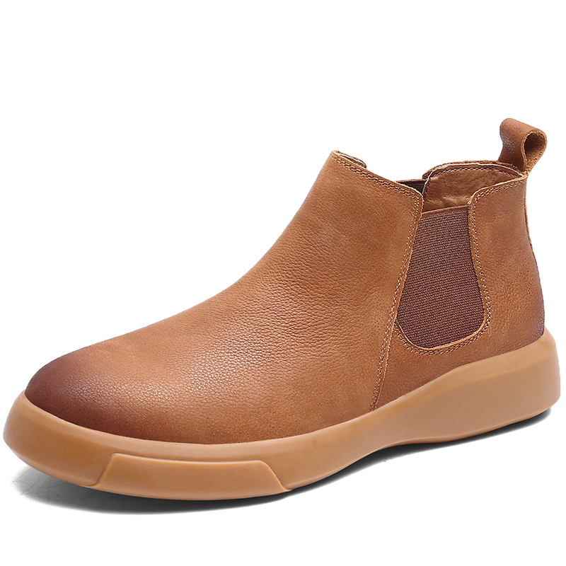 

Autumn Winter plush warm genuine leather men boots all season work shoes man ankle boot with fur Outdoor boots