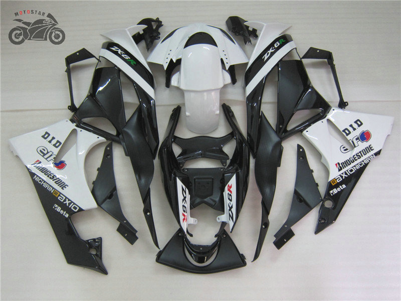 

Free custom fairing kit for Kawasaki ZX6R 2009 2010 2011 2012 white black ZX 6R 09-12 ZX636 ABS plastic bodywork fairings set, Same as the picture