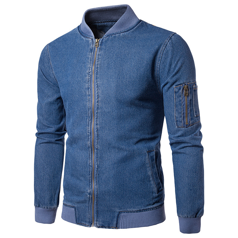 

New Style Purity Men Jacket Cowboy Casual Short Winter Jacket Men Stand Collar Zipper Harajuku Clothing, Blue