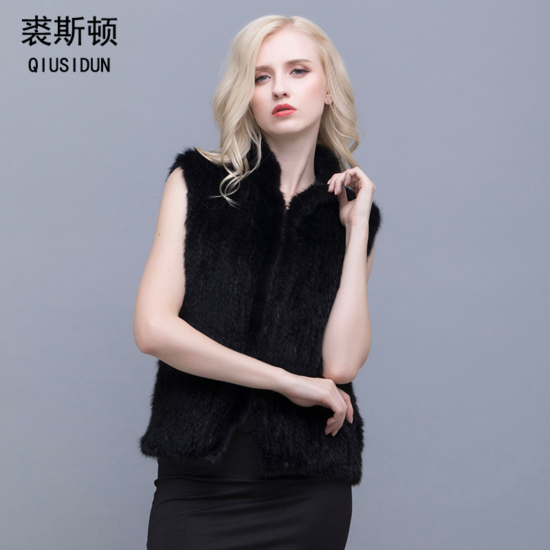 

QIUSIDUN 2017 Genuine Mink knitted Fur Vest Womens Fur Vests Big Size Women's Winter Vests coats women fashion black, Brown