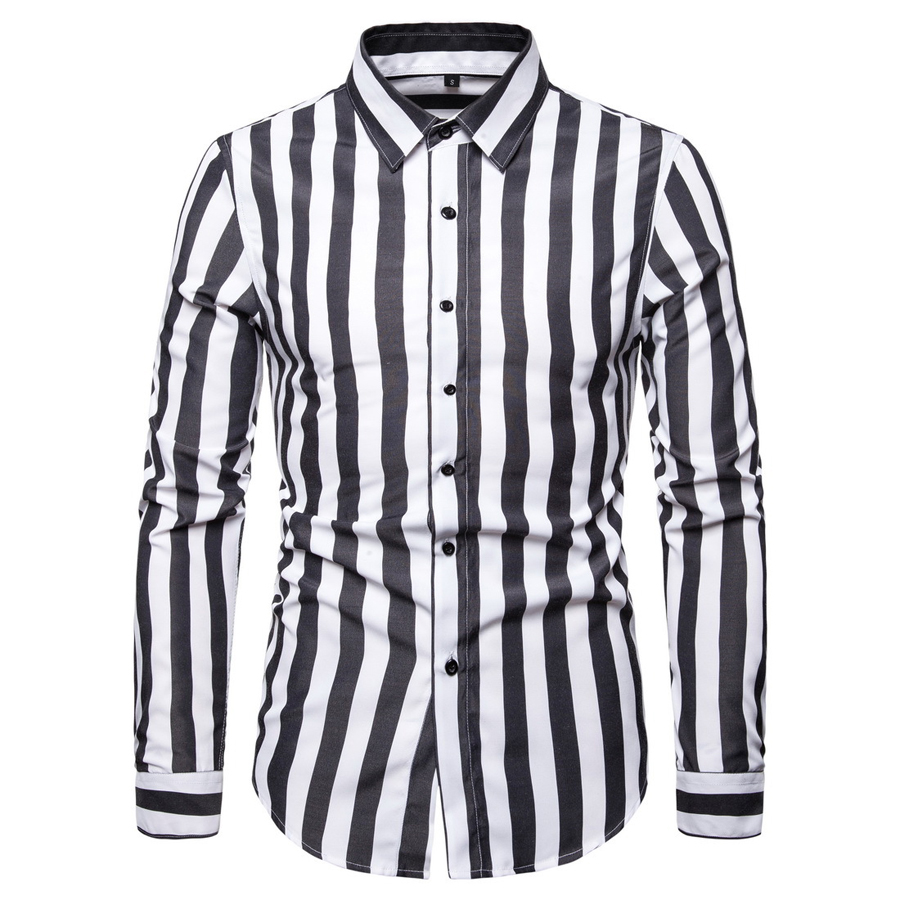 

Red Black Blue Vertical stripes men shirt Long Sleeve mens shirts casual slim fit blouses male, White;black
