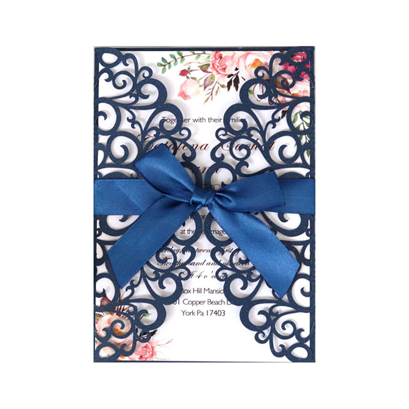 

2021 New Arrival Wedding Invitation Cards 4 Color Laser Hollow Out Lace Folded Card By DHL Hot Selling, Pink