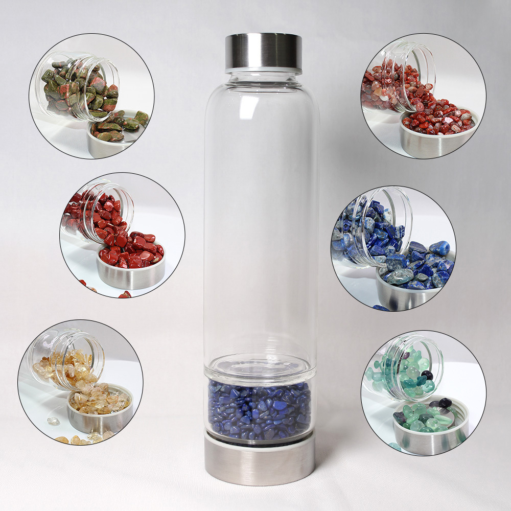 

Natural Crystal Quartz Glass Water Bottle Gravel Irregular Stone Cup Outdoor Energy Bottles Spa Cups Layered Tumblers GGA2931, As pic
