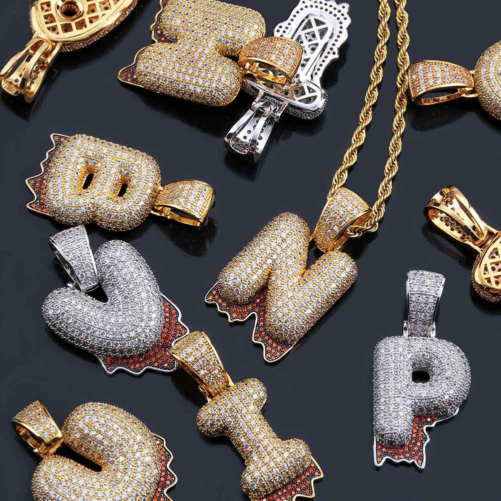 

Personality Volcano Magma Will Letter Hip Hop Pendant Gold-plated Micro Zircons Necklace