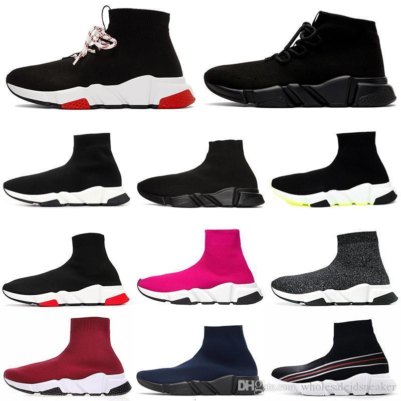 

designer sock shoes speed trainer casual ankle boot Lace-up Triple Black White Glitter Flat Runner women mens platform Sports Sneakers 36-45