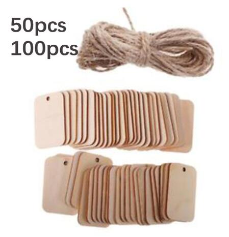 

50pcs/100pcs Wooden Label Nature Wood Slice Gift Tags Hanging Label Wedding Party With Hemp Ropes for Christmas tree