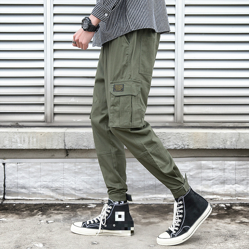 

Januarysnow Brand Designer Spring Streetwear Harem Jogger Pants Men Cotton Casual Sweatpants Side-pocket Solid Cargo Men Trousers, Black