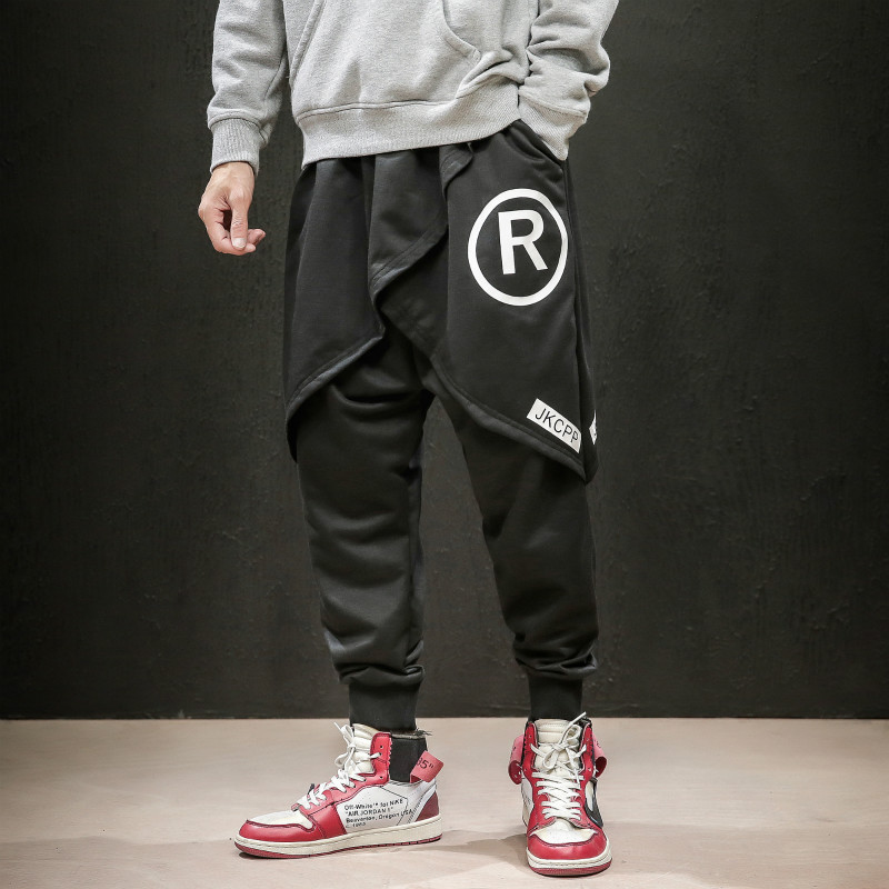 

YASUGUOJI Men Black Hip Hop Punk Harem Skirt Pants Fake Two Piece Streetwear Man Nightclub Singer Stage Leggings Hiphop Joggers