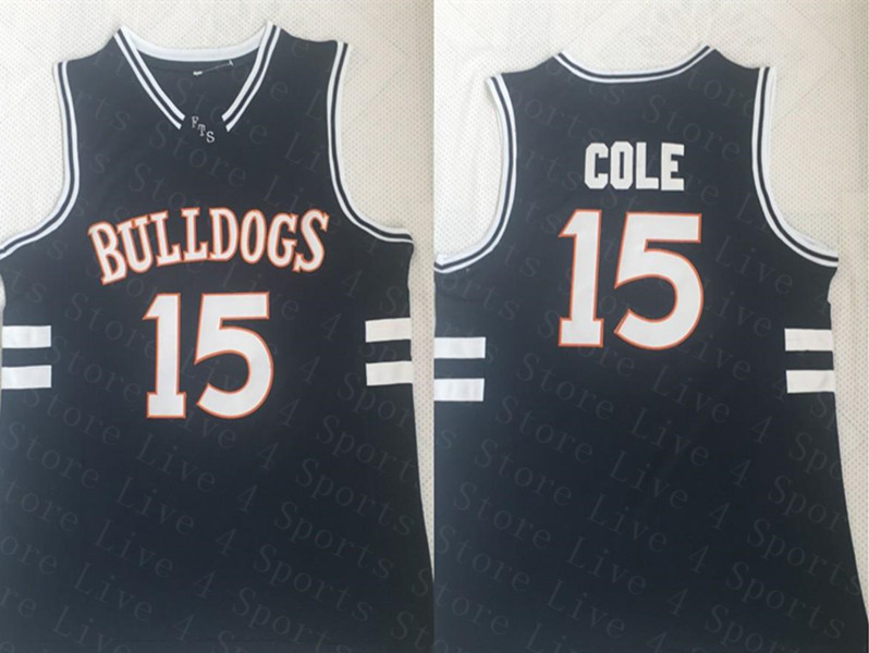 

Men's J. Cole #15 High School Basketball Bulldogs Sticthed Jersey Black Cheap FTS Movie Basketball Shirts Size S-XXL
