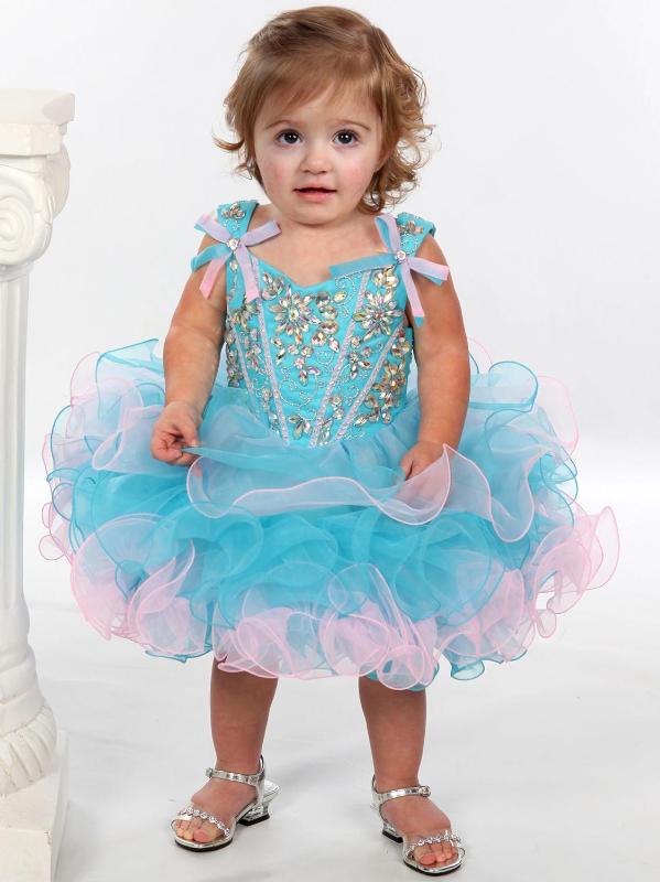 

Blue Beaded Mini Infant Baby's Miss National Pageant Custom Made Toddler Flower Girl Festival Dance Gown Children Dresses