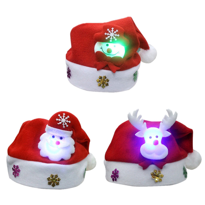 

1PC 25cmX30cm Kids LED Christmas Hat Santa Claus Reindeer Snowman Xmas Gifts Cap New Fashion Chrismas Hats