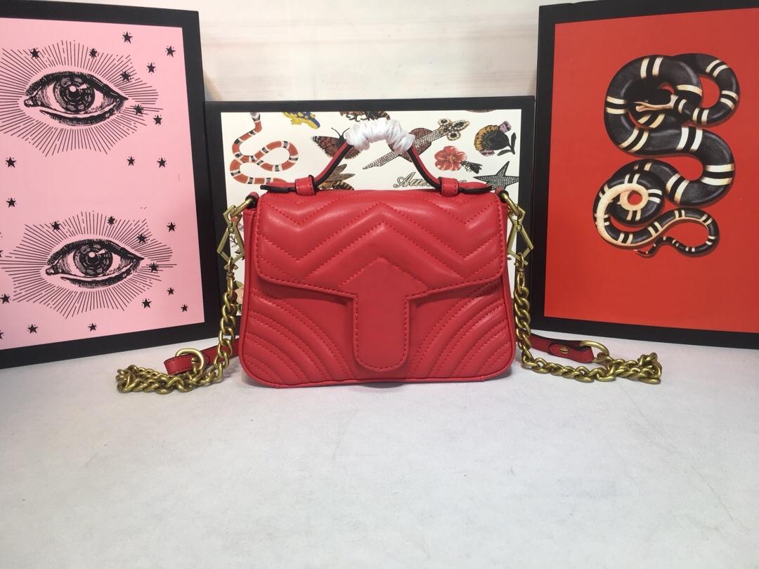 

Free shipping hot sale shoulder bag crossbody purse Brass hardware Embroidered heart chain bag Lock package 21cm mini Marmont bag 547260, Red