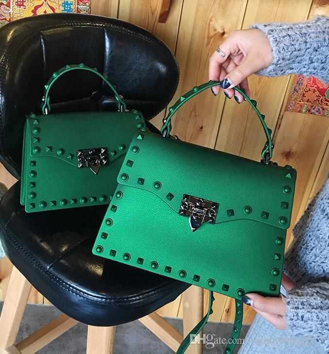 

Factory wholesale women bag matte jelly bags Korean version of the fashion portable single shoulder handbagss clamshell rivet handbag