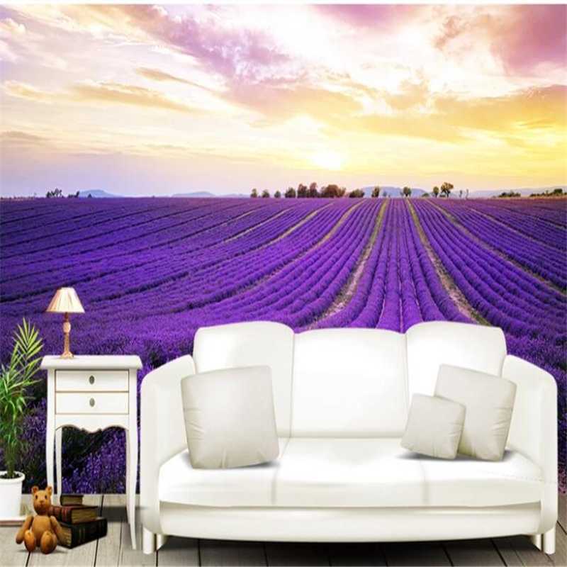 

Custom Beautiful purple lavender flowers pastoral photo mural wallpaper 3d TV background Livingroom wall wall papers home decor, Silver cloth
