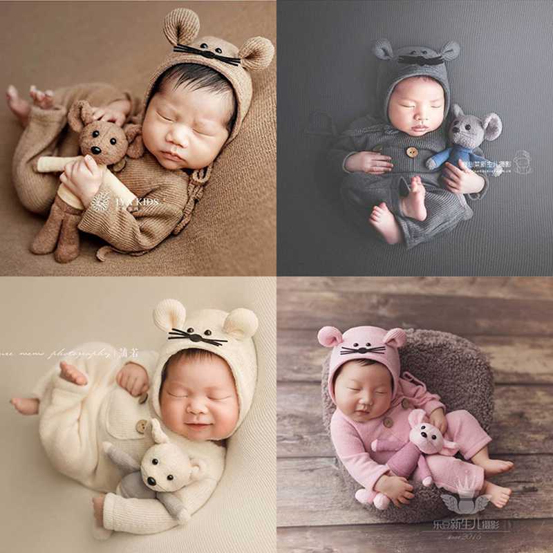 

Dvotinst Newborn Photography Props for Baby Cute Soft Mouse Outfits Bonnet Doll Blanket Fotografia Studio Shoot Photo Props, Pink