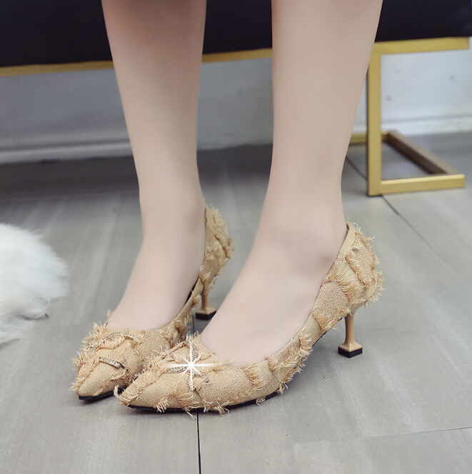 

Single shoes female 2019 new suede pointed shallow mouth stiletto high heels Korean fashion fur shoes sexy cat shoes, Black