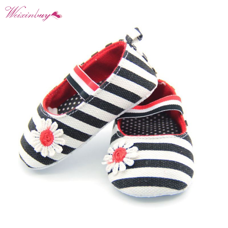 

Newborn Baby Girls Flower Cotton Shoes Soft Soled Striped First walker Age -18M, Pink
