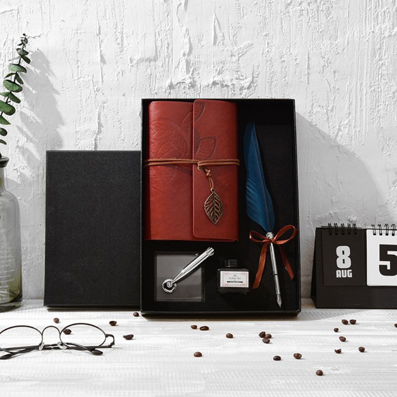 

Antique Quill Feather Dip Pen Writing Ink Set Stationery Gift Box Fountain Pen X6HB, Red