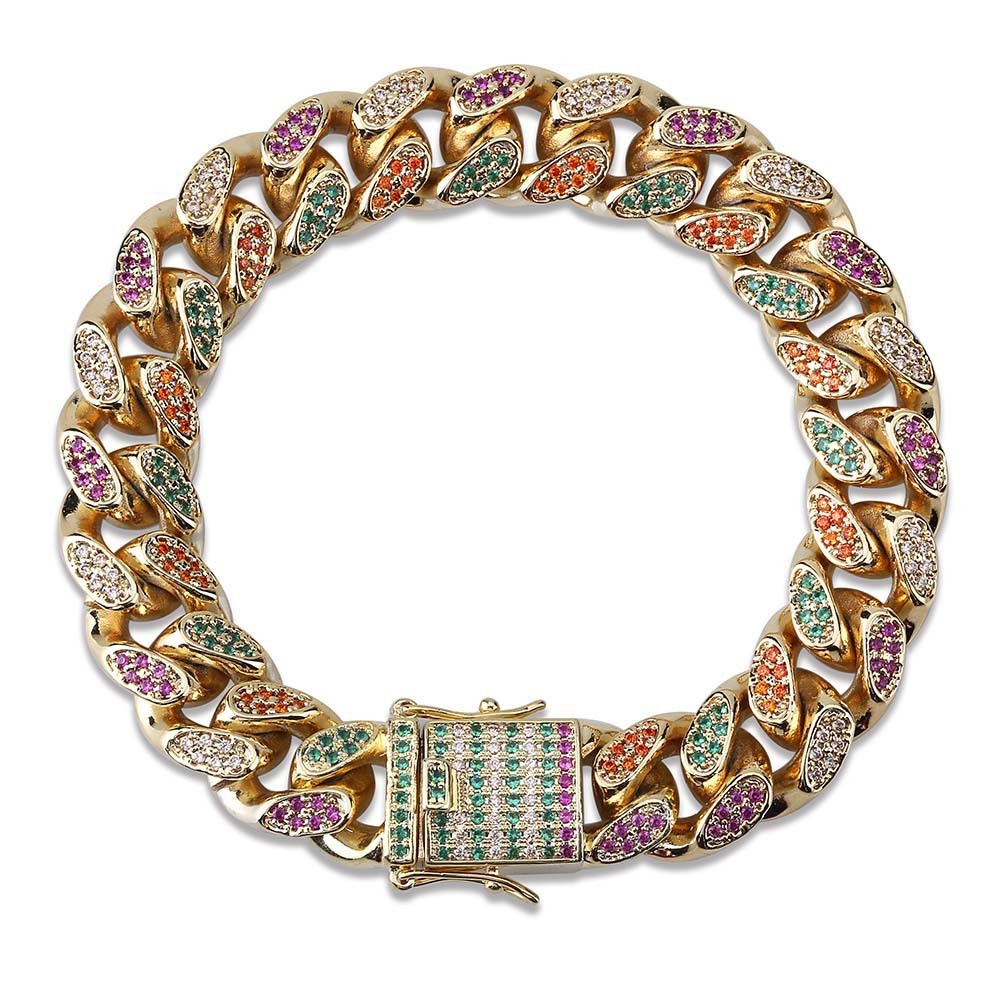 

Hip Hop Man Cuba Chain Micro Insertion Colour Zirconium Stone Personality Rainbow Bracelet