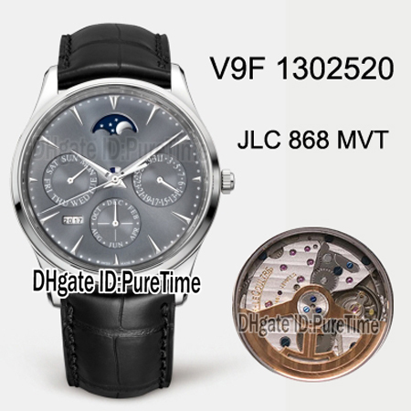 

V9F Master Ultra Thin Perpetual Calendar 1302520 JLC 868 Automatic Mens Watch Steel Case Gray Dial Moon Phase Leather Best Edition Puretime, Custom enhanced waterproof