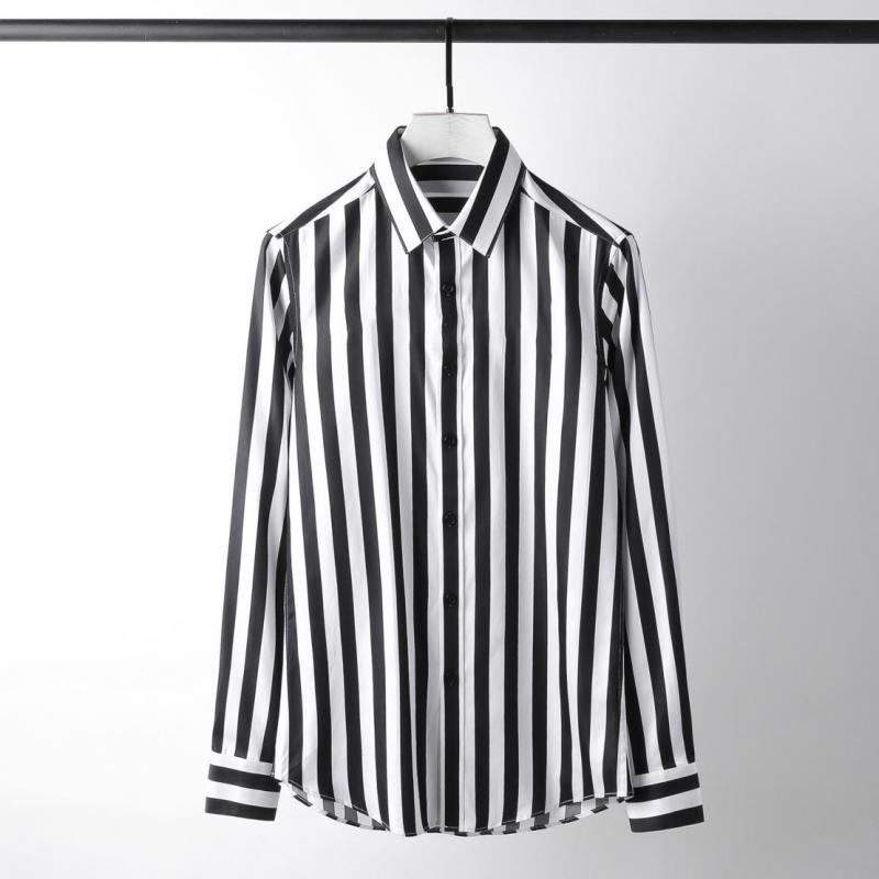 

lu Luxury Silk Cotton Men Shirt Fashion Wide Stripe Mens Shirts Casual Slim Fit Plus Size 4xl Long Sleeve Mens Dress Shirt, Black