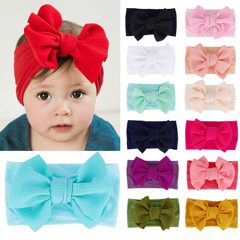 

New Baby Headband For Girls Kids Soft Elastic Knot Turban Nylon Headbands Head Wrap Newborn Bow Hairband Toddler Hair Accessorie, White