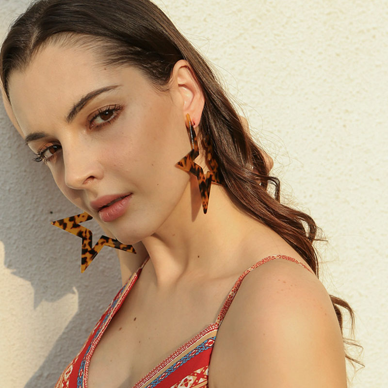 

2020 New Fashion Leopard Exaggerate Big Pentagram Acetate Acrylic Hoop Earring For Women Vintage Resin Statement Earring Brincos