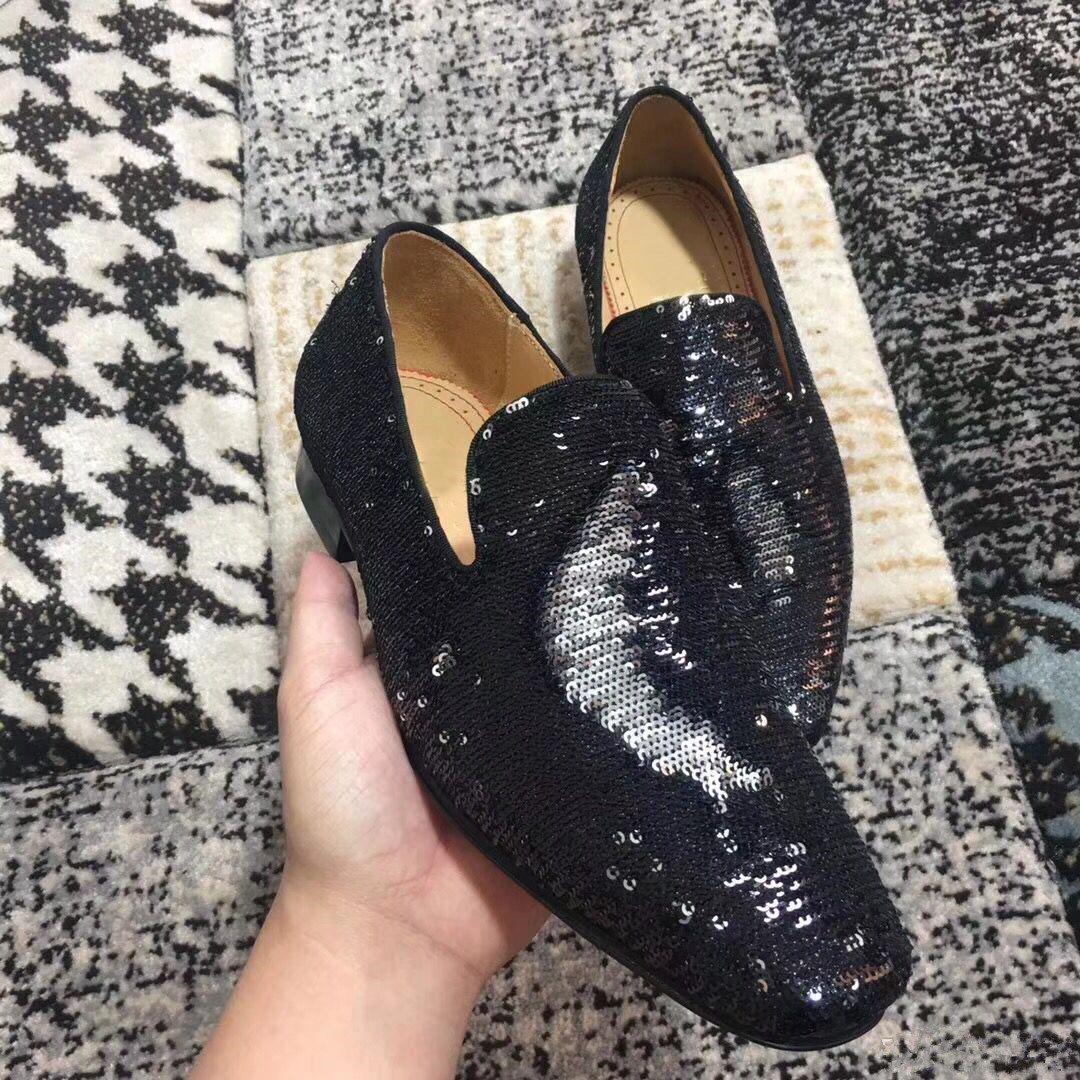 black sequin moccasins